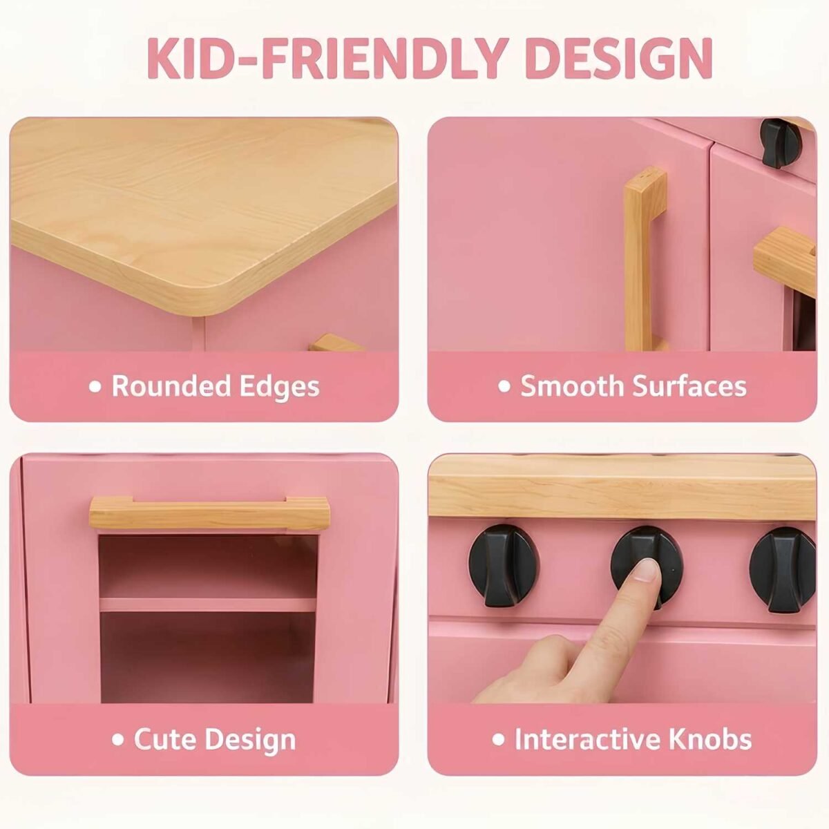 Wooden Kids Kitchen Set with Sink, Oven & Storage Cabinet For Kids - Image 3
