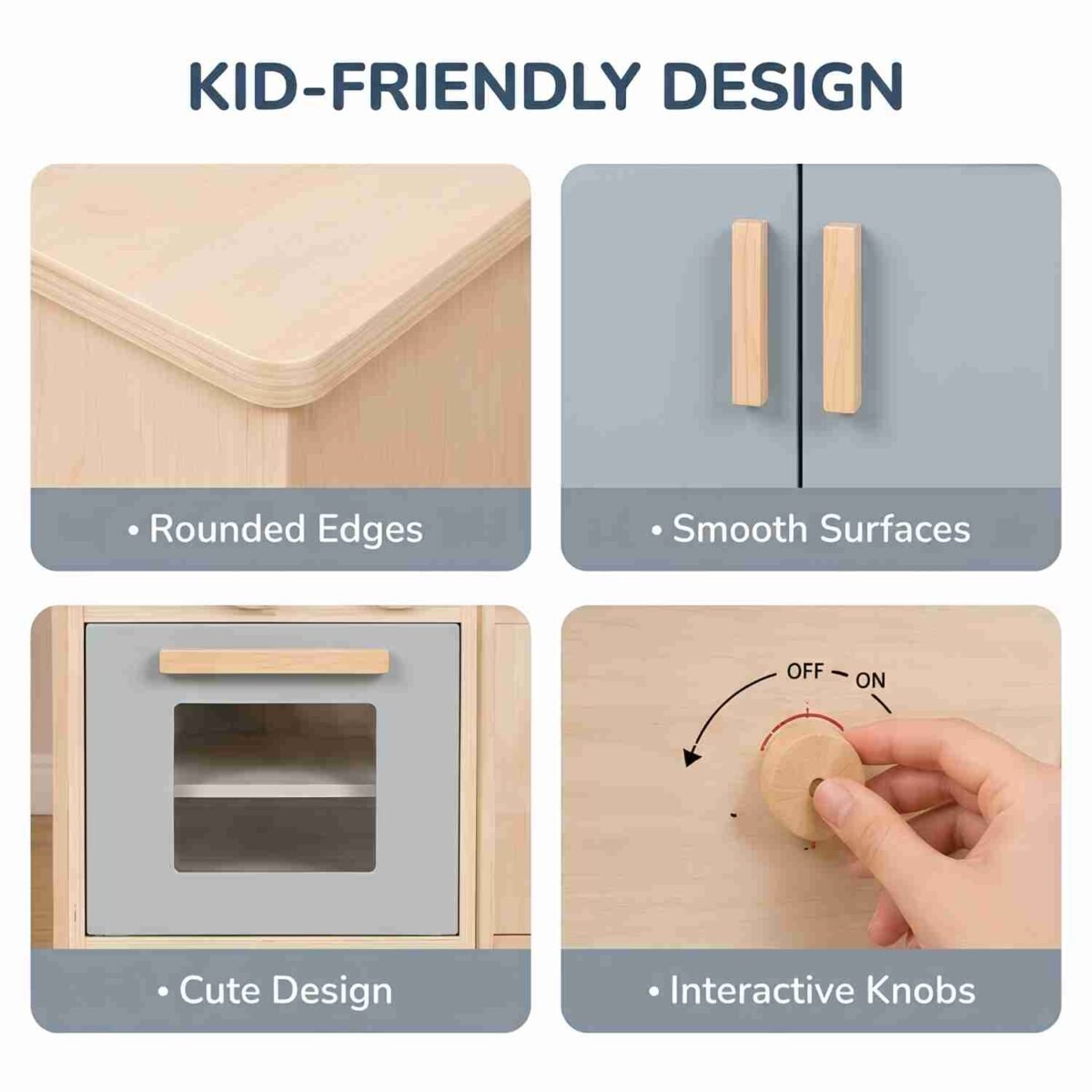 Wooden Kids Kitchen Set with Fridge, Oven & Microwave Toy - Image 3