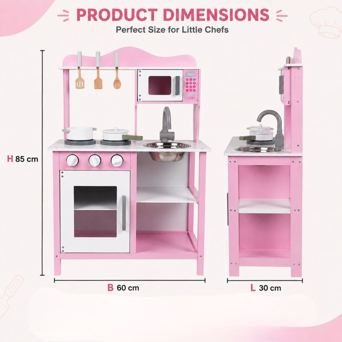 Wooden Kids Kitchen Set with Microwave, Sink & Oven Toy For Kids - Image 3
