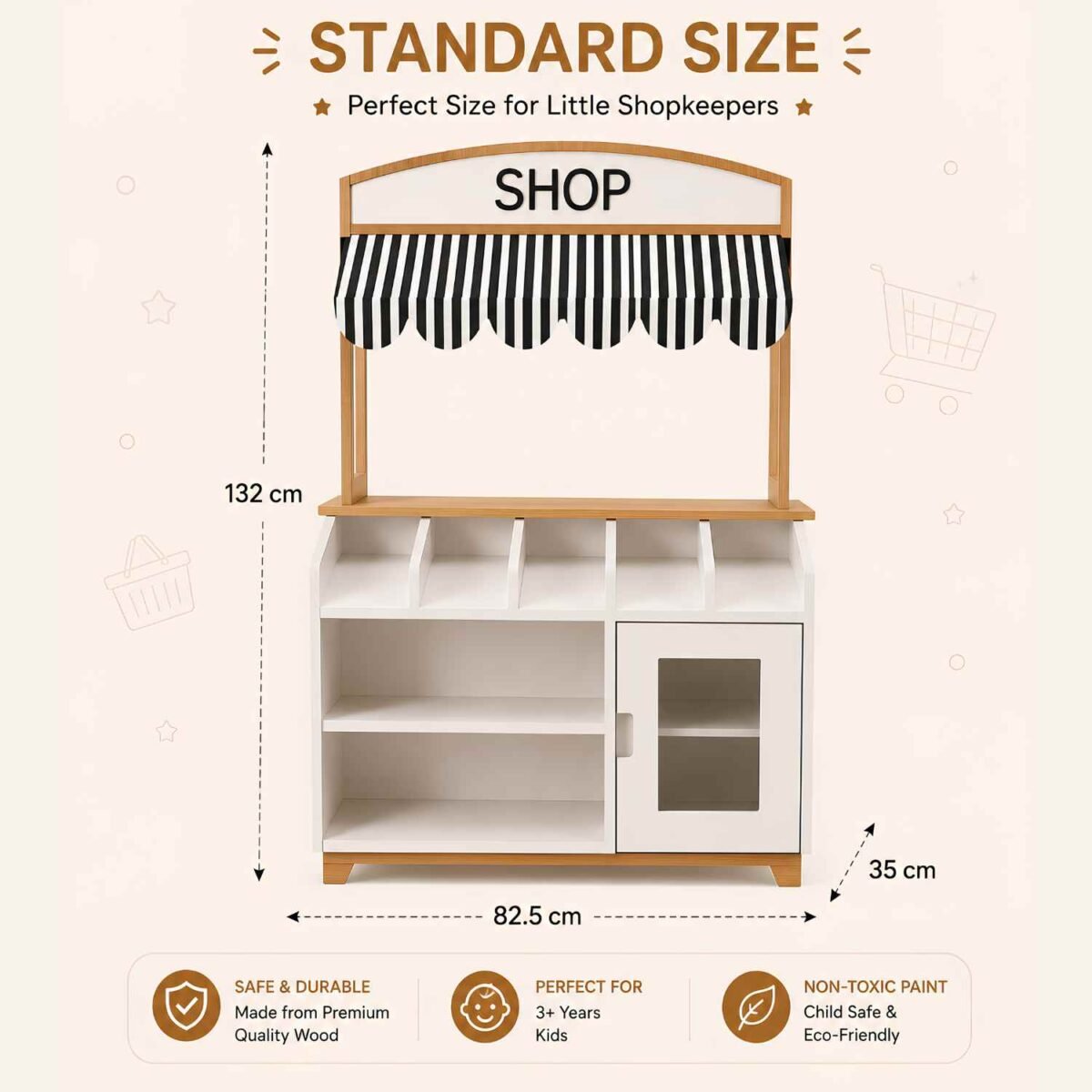 Wooden White Market Stall Pretend Play Set for Boys & Girls - Image 4