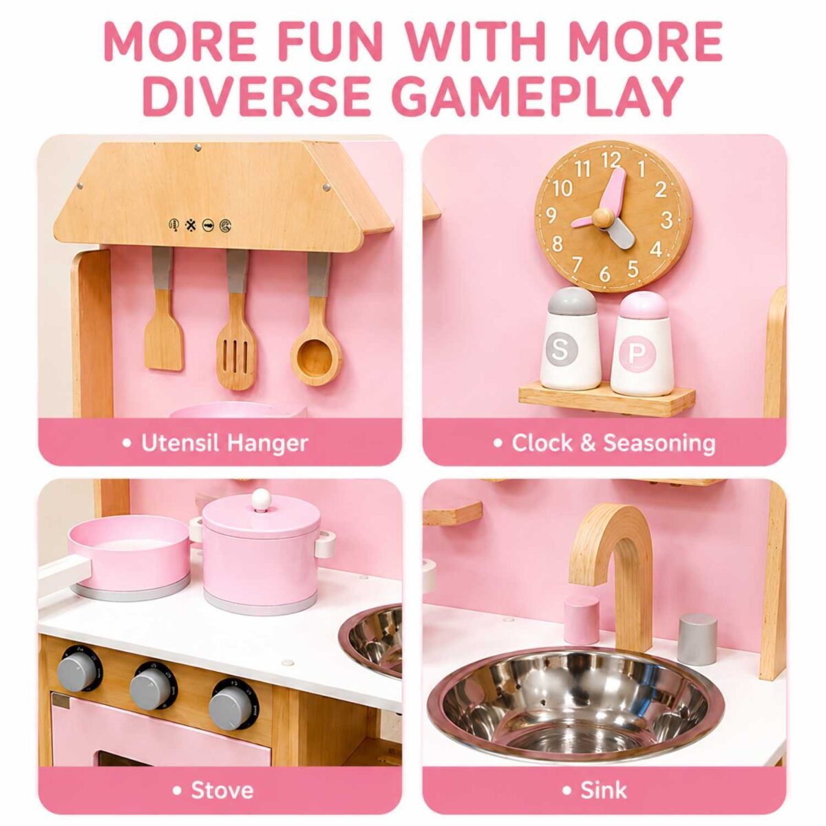 Wooden Cooking Play Set with Sink & Storage Shelf For Kids - Image 2