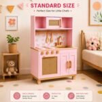 Wooden Pink Kitchen Play Set with Sink & Storage for Kids - Image 4