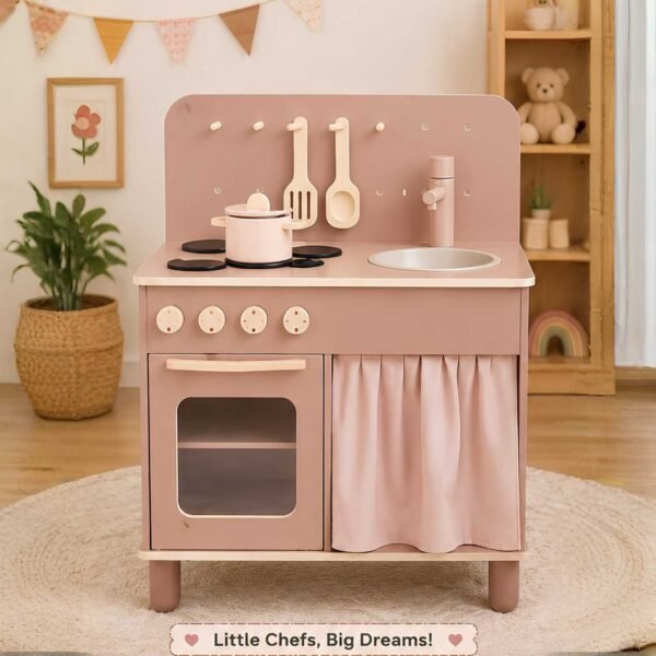Wooden Kids Kitchen Play Set with Sink & Oven for Toddlers