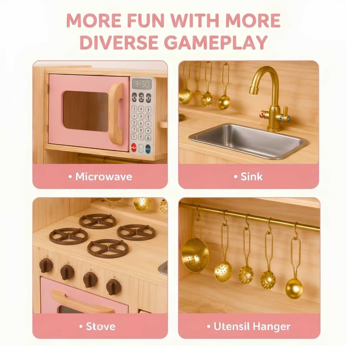 Wooden Kids Kitchen Set with Fridge, Oven & Microwave Toy For Kids (Copy) - Image 2