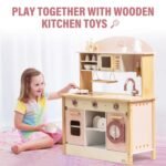 Wooden Kids Kitchen Playset with Sink & Microwave - Pink For Kids - Image 4