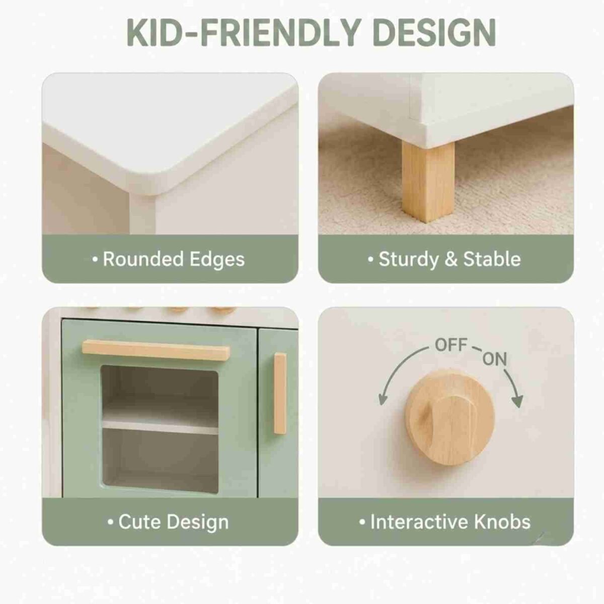 Wooden Kids Kitchen Set with Fridge, Sink & Microwave Toy For Kids - Image 3