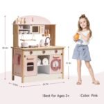 Wooden Kids Kitchen Playset with Sink & Microwave - Pink For Kids - Image 5