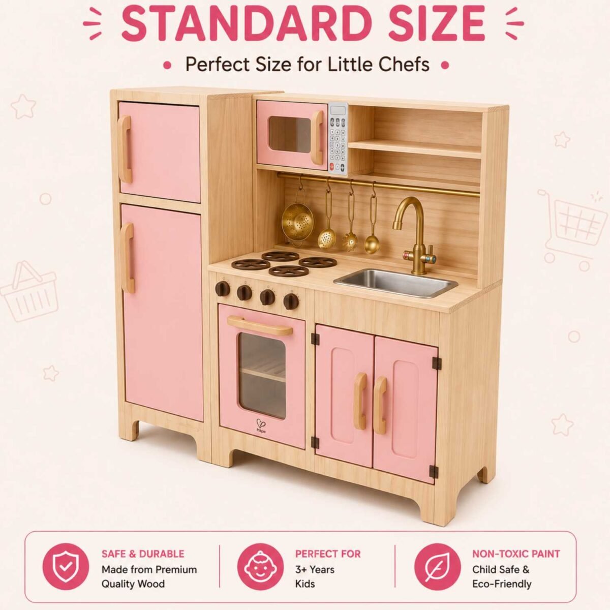 Wooden Kids Kitchen Set with Fridge, Oven & Microwave Toy For Kids (Copy) - Image 4