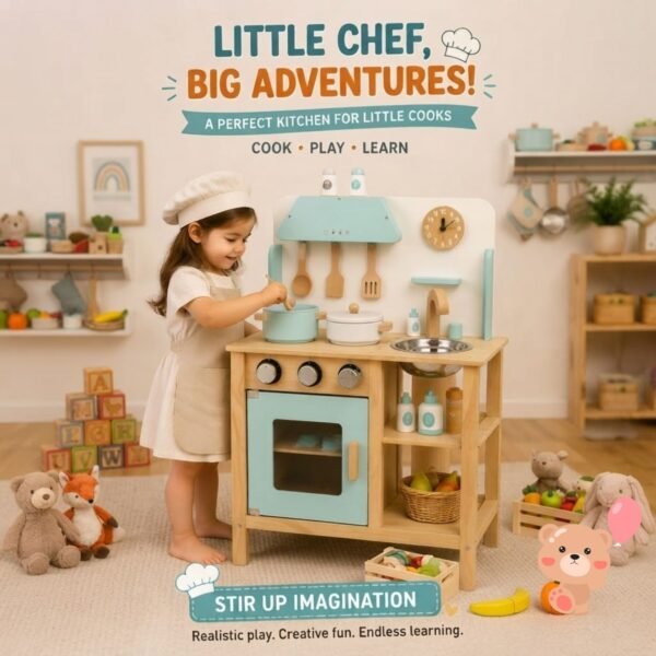 Wooden Kids Kitchen Play Set with Sink & Oven for Kids