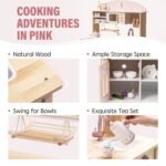 Wooden Kids Kitchen Playset with Sink & Microwave - Pink For Kids - Image 3