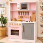 Wooden Kitchen Play Set with Microwave & Sink for Kids