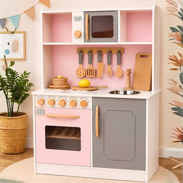 Wooden Kitchen Play Set with Microwave & Sink for Kids
