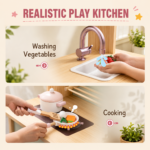 Wooden Kids Kitchen Playset with Sink & Microwave - Pink For Kids - Image 2