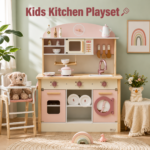 Wooden Kids Kitchen Playset with Sink & Microwave - Pink For Kids