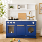 Wooden Kids Kitchen Playset with Sink & Microwave - Blue For Kids