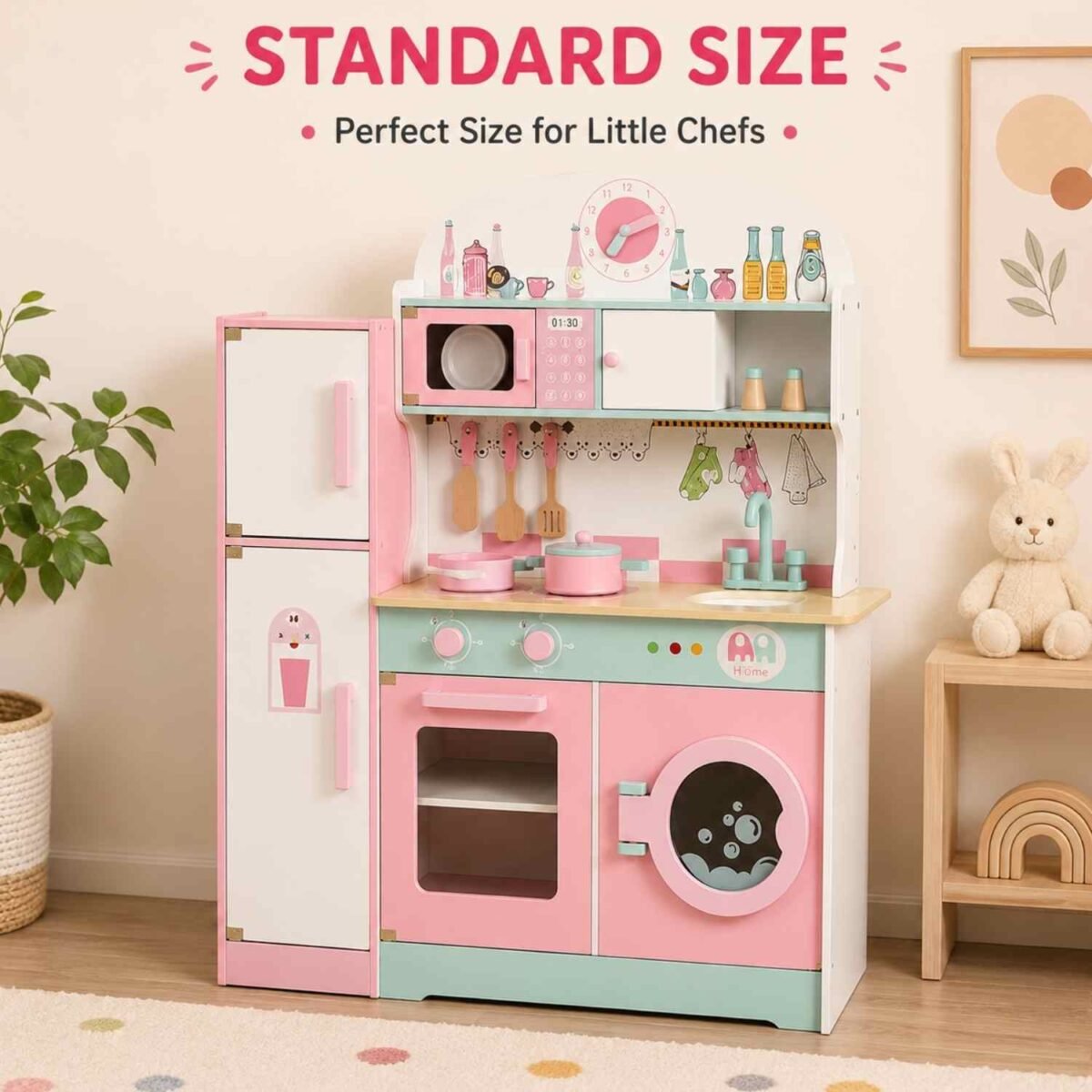 Wooden Kids Kitchen Set with Fridge, Oven & Sink Toy For Kids - Image 4