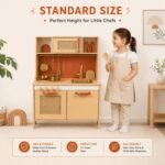 Wooden Kids Kitchen Set with Sink & Storage for Boys & Girls (Golden) - Image 4