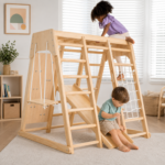 Wooden Indoor Jungle Gym for Kids | Climbing Ladder, Rock Climbing Wall, Rope Net, Monkey Bars & Swing | Active Play Structure for Indoor Fun - Image 2