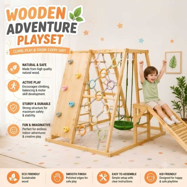 Wooden Adventure Playset for Kids | Climbing & Swing Set