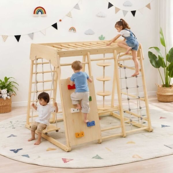 Wooden Indoor Climbing Gym Playset for Kids Montessori Toys