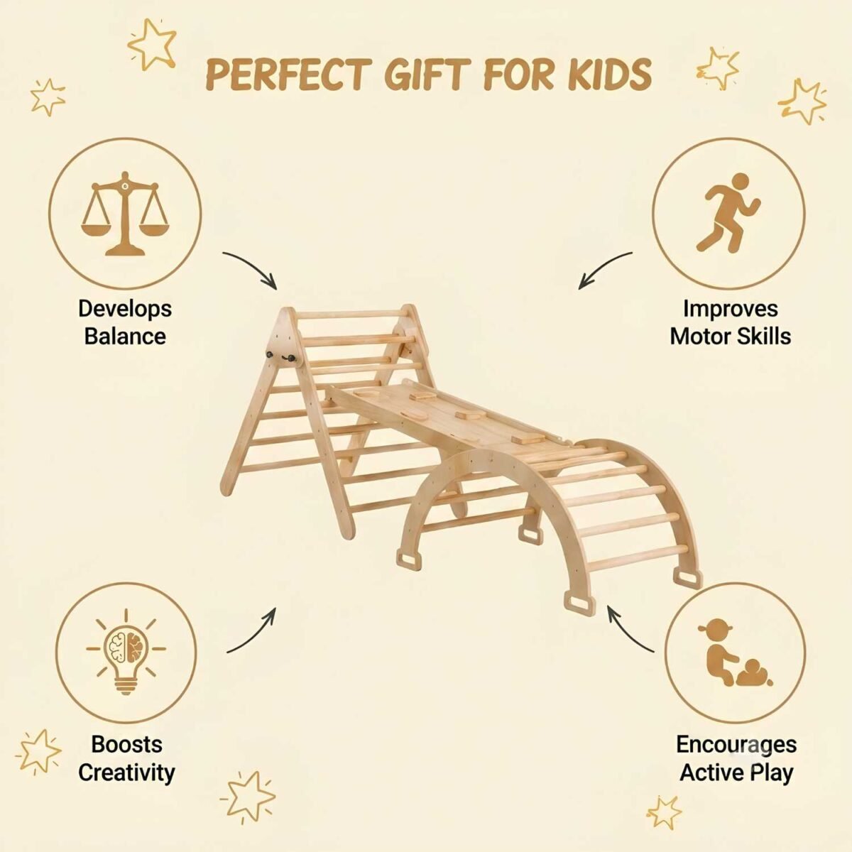 Wooden Montessori Climbing Set for Kids Indoor Play Gym - Image 3