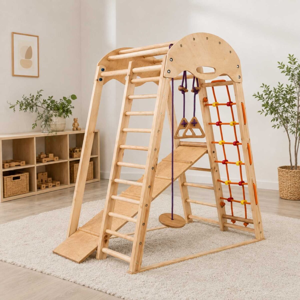 Wooden Jungle Gym with Swing & Climbing Set for Kids - Image 2