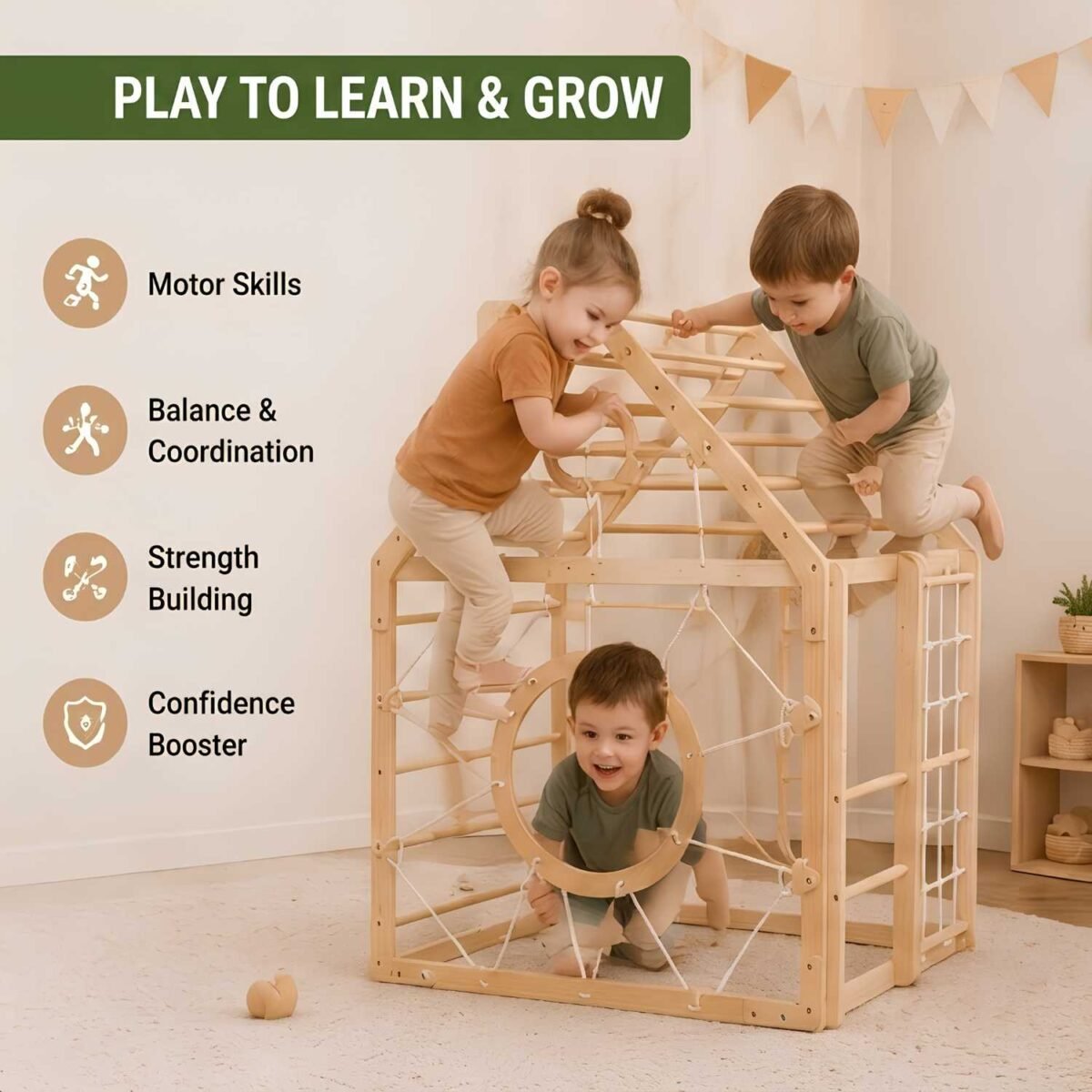 Wooden Montessori Climbing Cube | Indoor Activity Gym & Climbing Play Set for Kids - Image 3