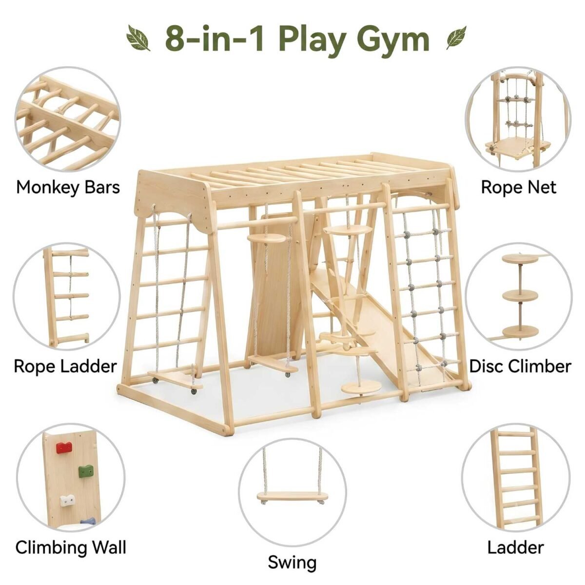 Wooden Indoor Climbing Gym Playset for Kids Montessori Toys - Image 3