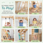 Wooden Indoor Jungle Gym for Kids with Climbing Ladder, Monkey Bars, Rock Climbing Wall, Rope Net & Slide For Kids - Image 5