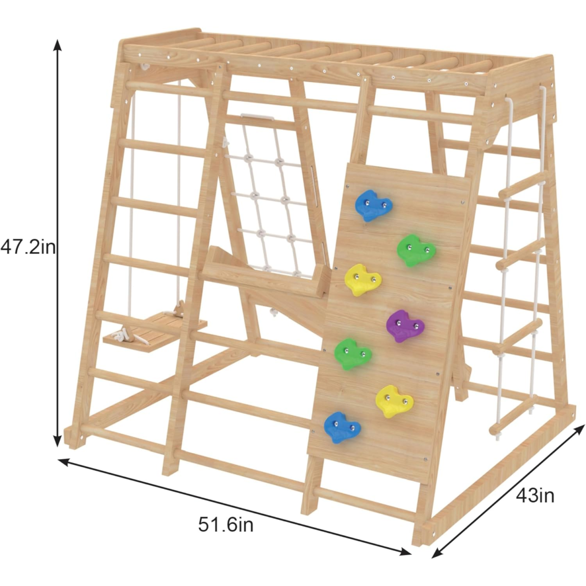 Wooden Indoor Jungle Gym for Kids | Climbing Ladder, Rock Climbing Wall, Rope Net, Monkey Bars & Swing | Active Play Structure for Indoor Fun - Image 4