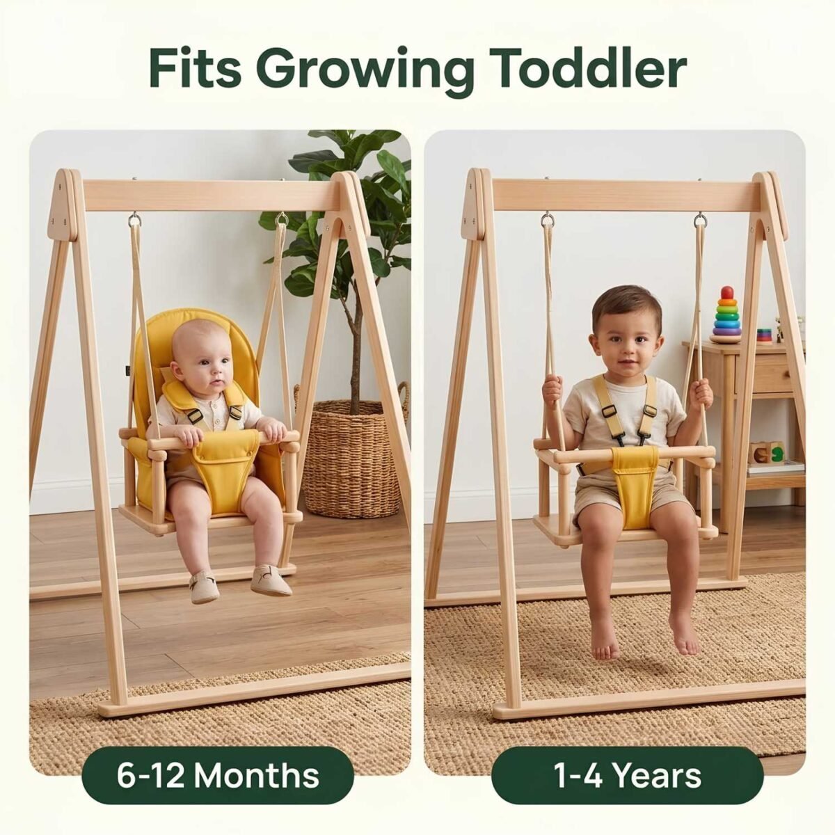 Wooden Baby Swing with Adjustable Safety Seat | Indoor & Outdoor Kids Swing - Image 2