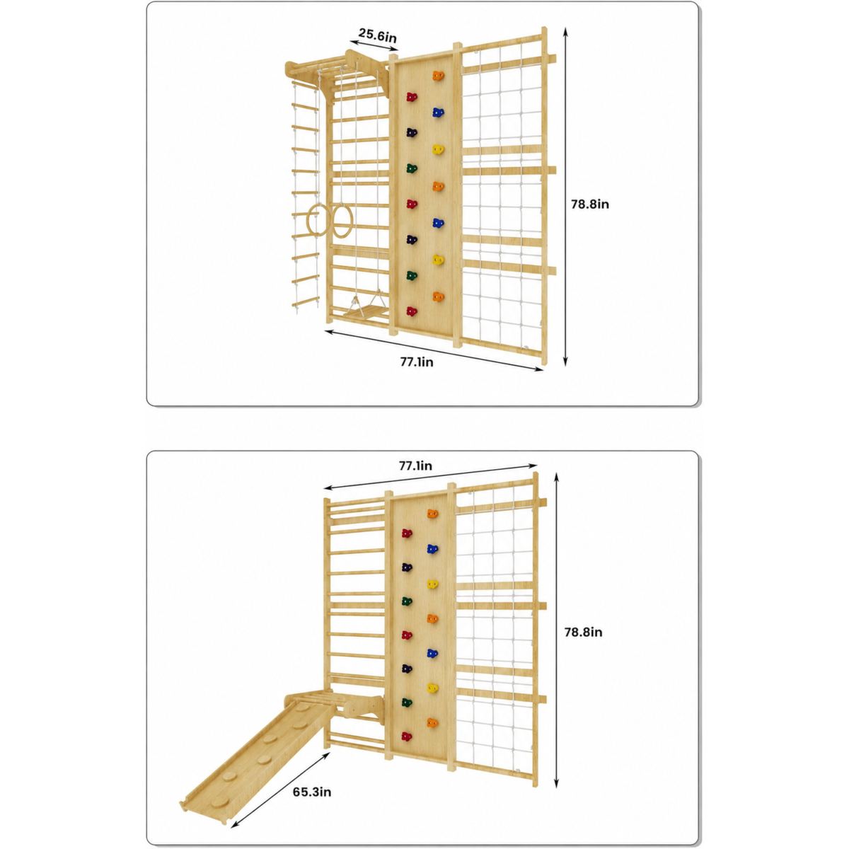 Wooden Indoor Climbing Gym for Kids with Climbing Wall, Rope Net, Ladder, Gym Rings & Monkey Bars For kids - Image 9