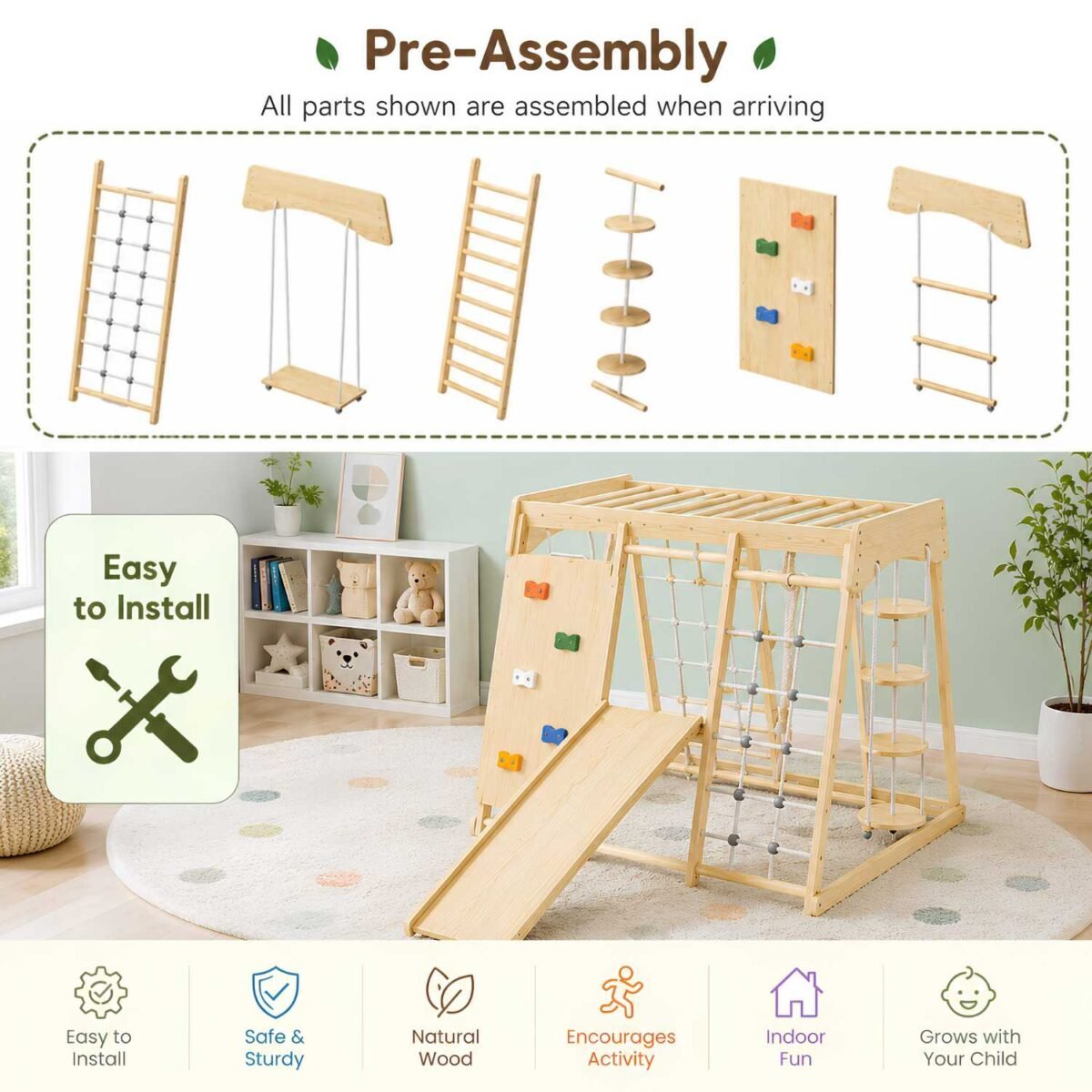 Wooden Indoor Climbing Gym Playset for Kids Montessori Toys - Image 6