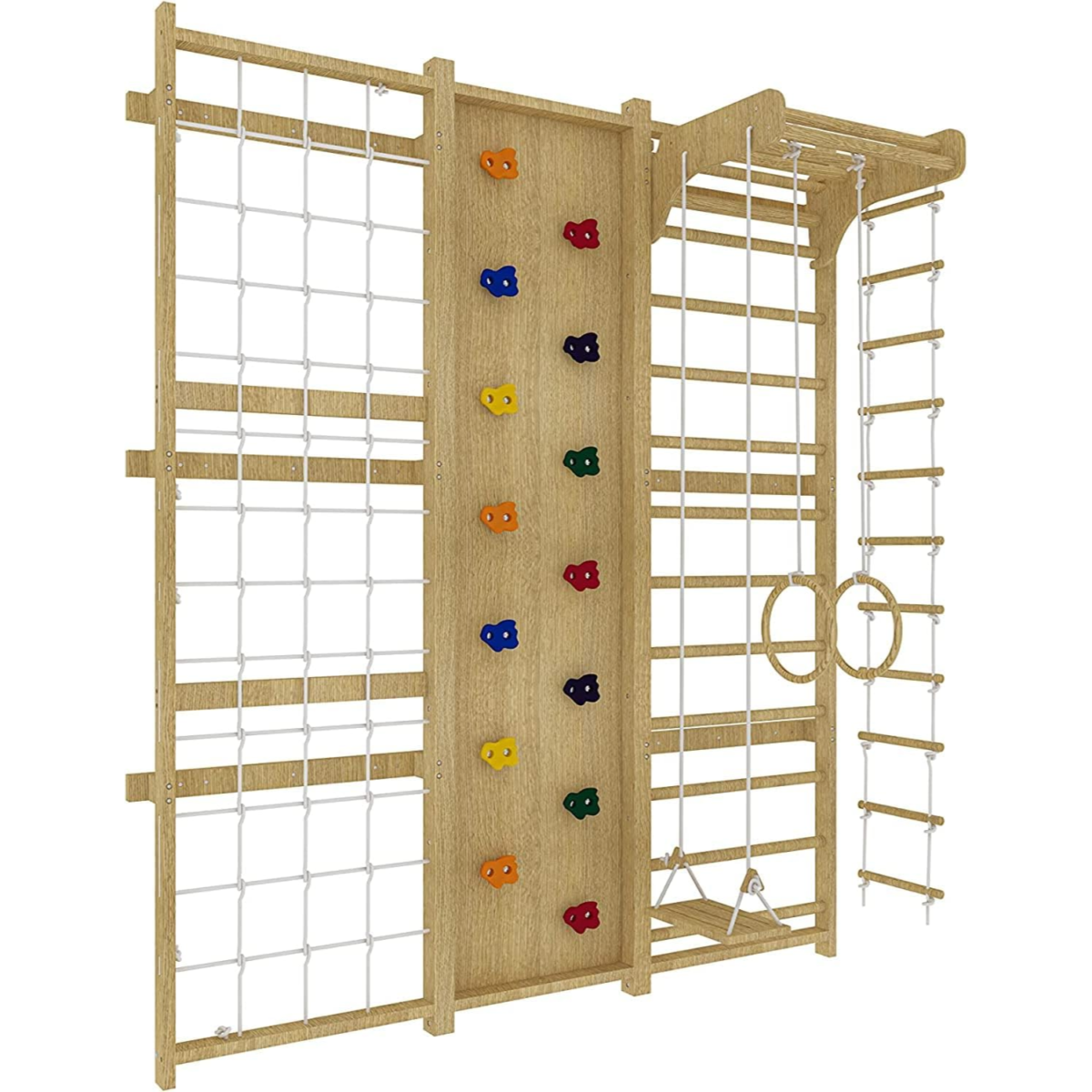 Wooden Indoor Climbing Gym for Kids with Climbing Wall, Rope Net, Ladder, Gym Rings & Monkey Bars For kids - Image 5