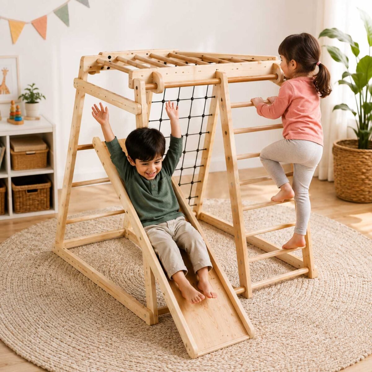Wooden Climbing Adventure Gym with Slide | Indoor Montessori Jungle Gym for Kids - Image 7