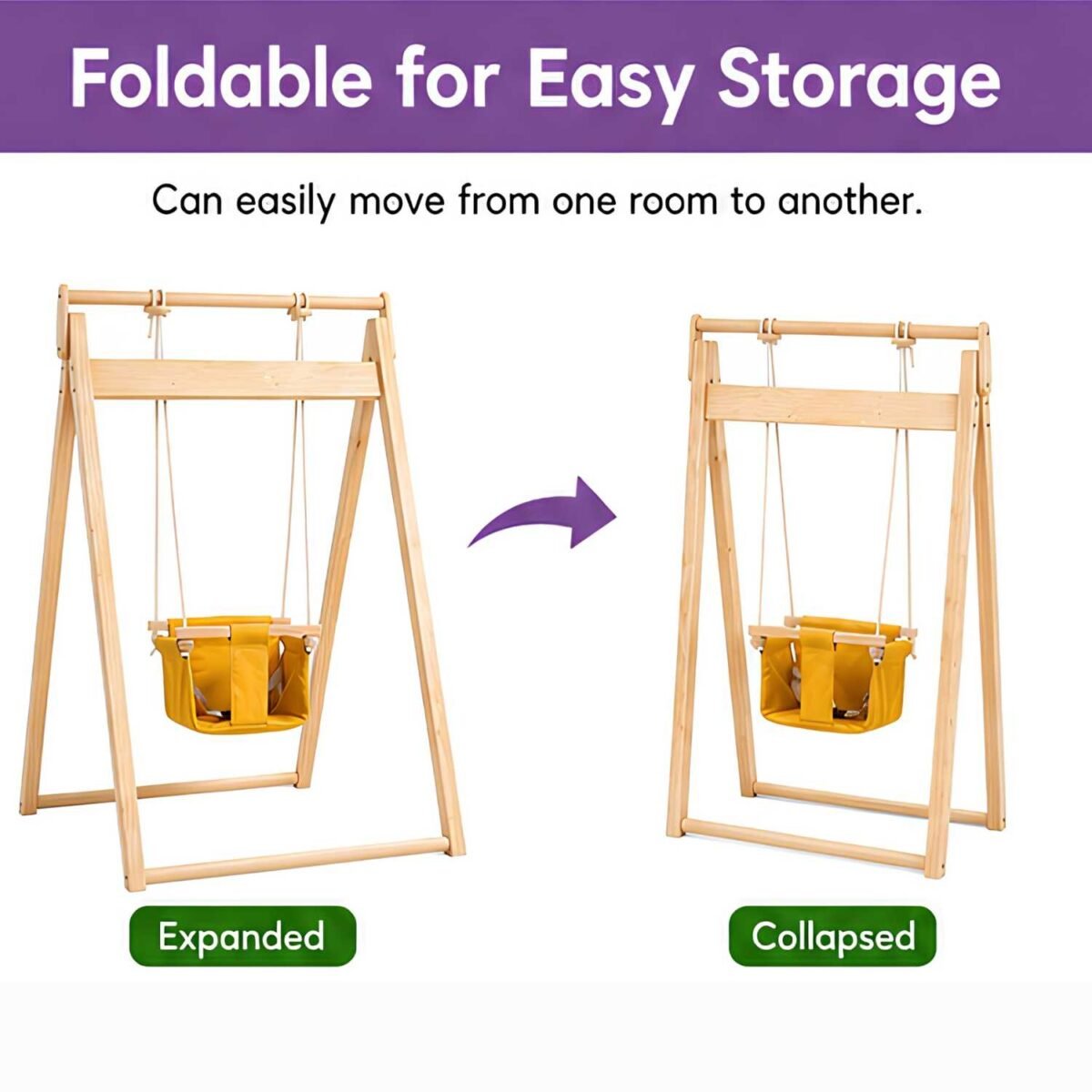 Wooden Baby Swing with Adjustable Safety Seat | Indoor & Outdoor Kids Swing - Image 5