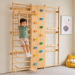Wooden Indoor Climbing Gym for Kids with Climbing Wall, Rope Net, Ladder, Gym Rings & Monkey Bars For kids - Image 8