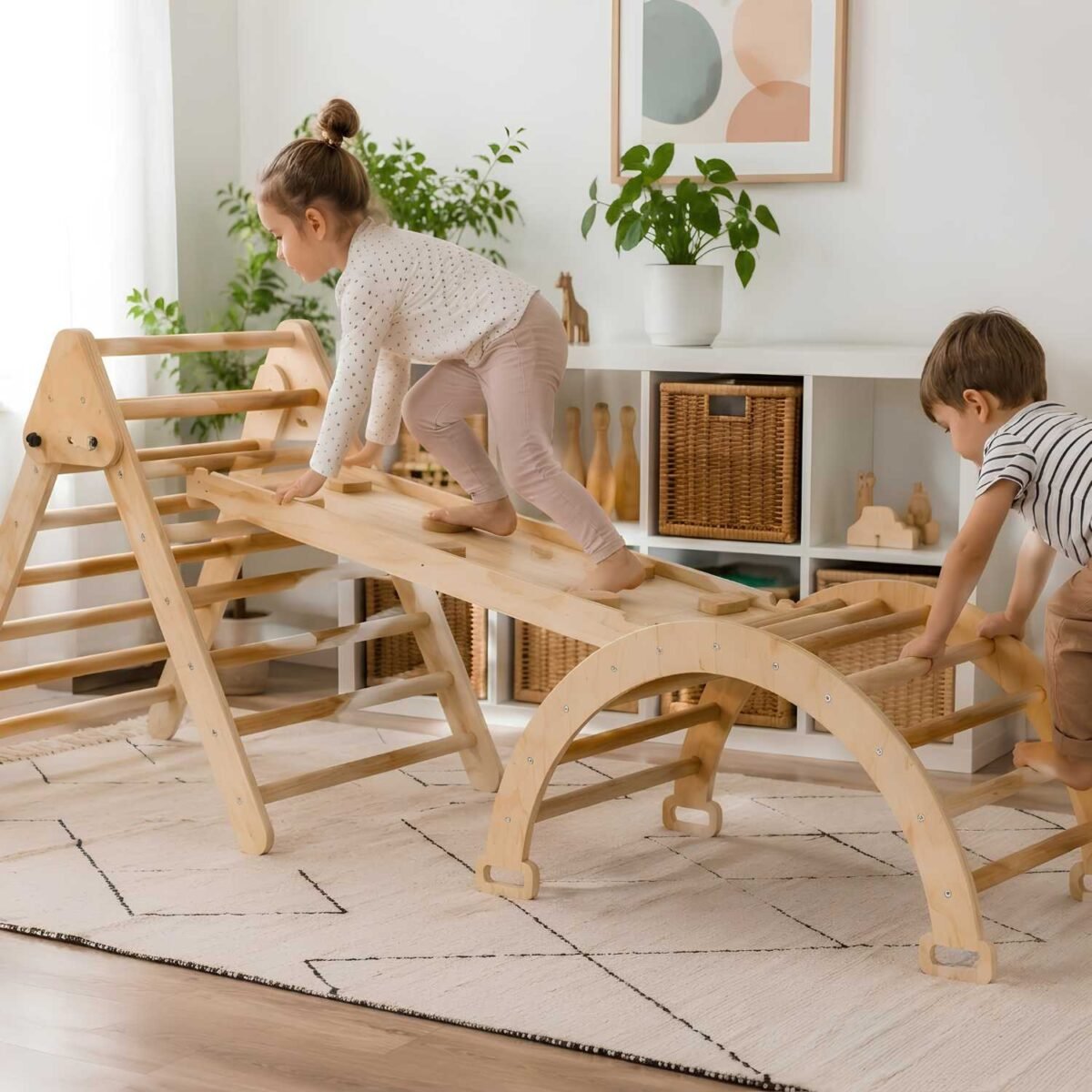 Wooden Montessori Climbing Set for Kids Indoor Play Gym - Image 2